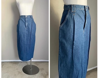 Vintage 90s Denim Jean American Heartland Jeanswear Straight Midi Skirt - 26