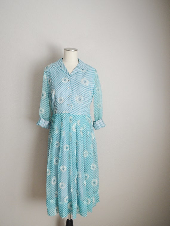 40s dress / vintage 1940s floral turquoise blue d… - image 2