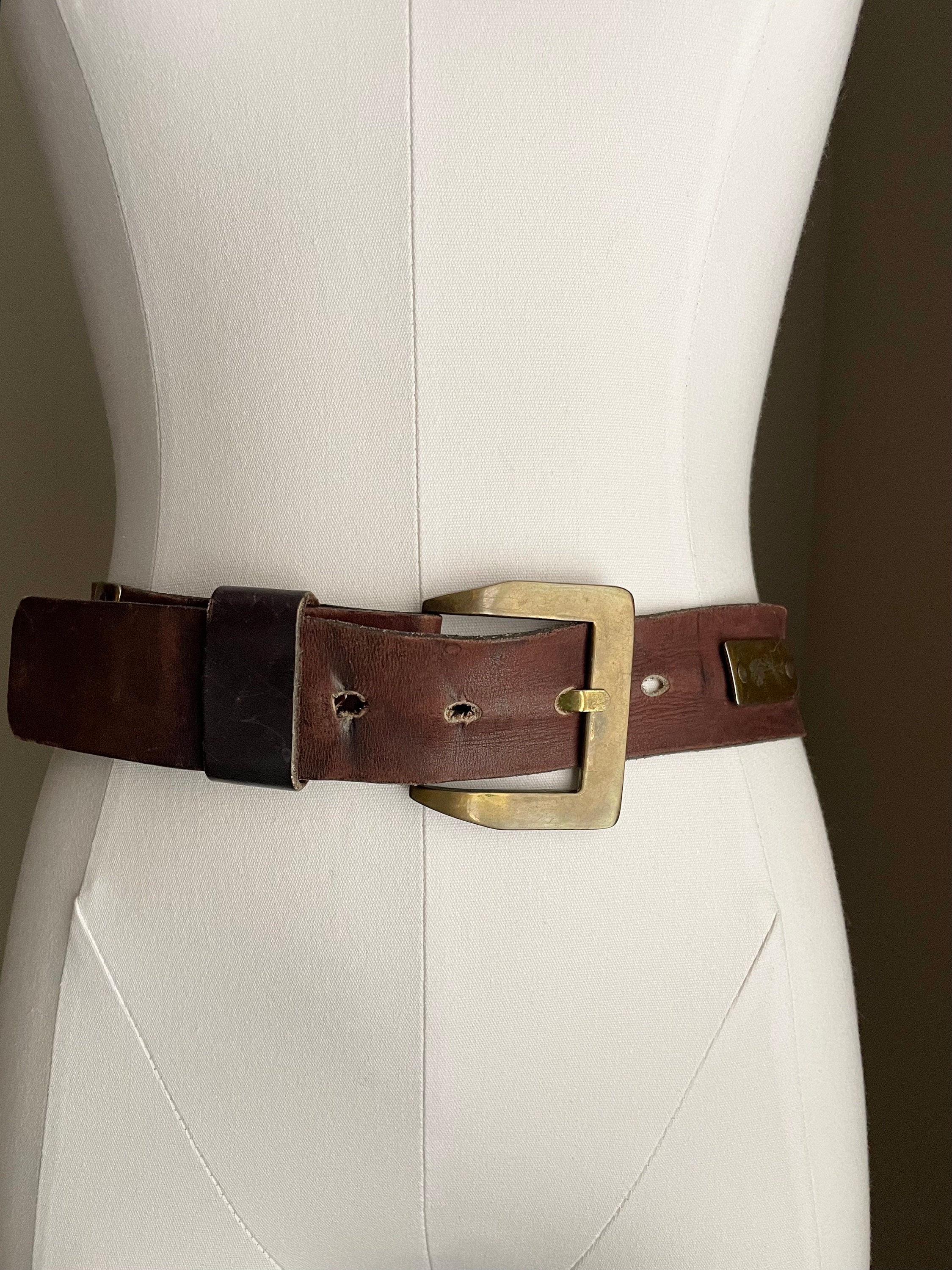VINTAGE BROWN LEATHER Belt Solid Brass Buckle Made Distressed Patina Boho Distressed Leather Belt for Men With Antique Brass Buckle  main image 4