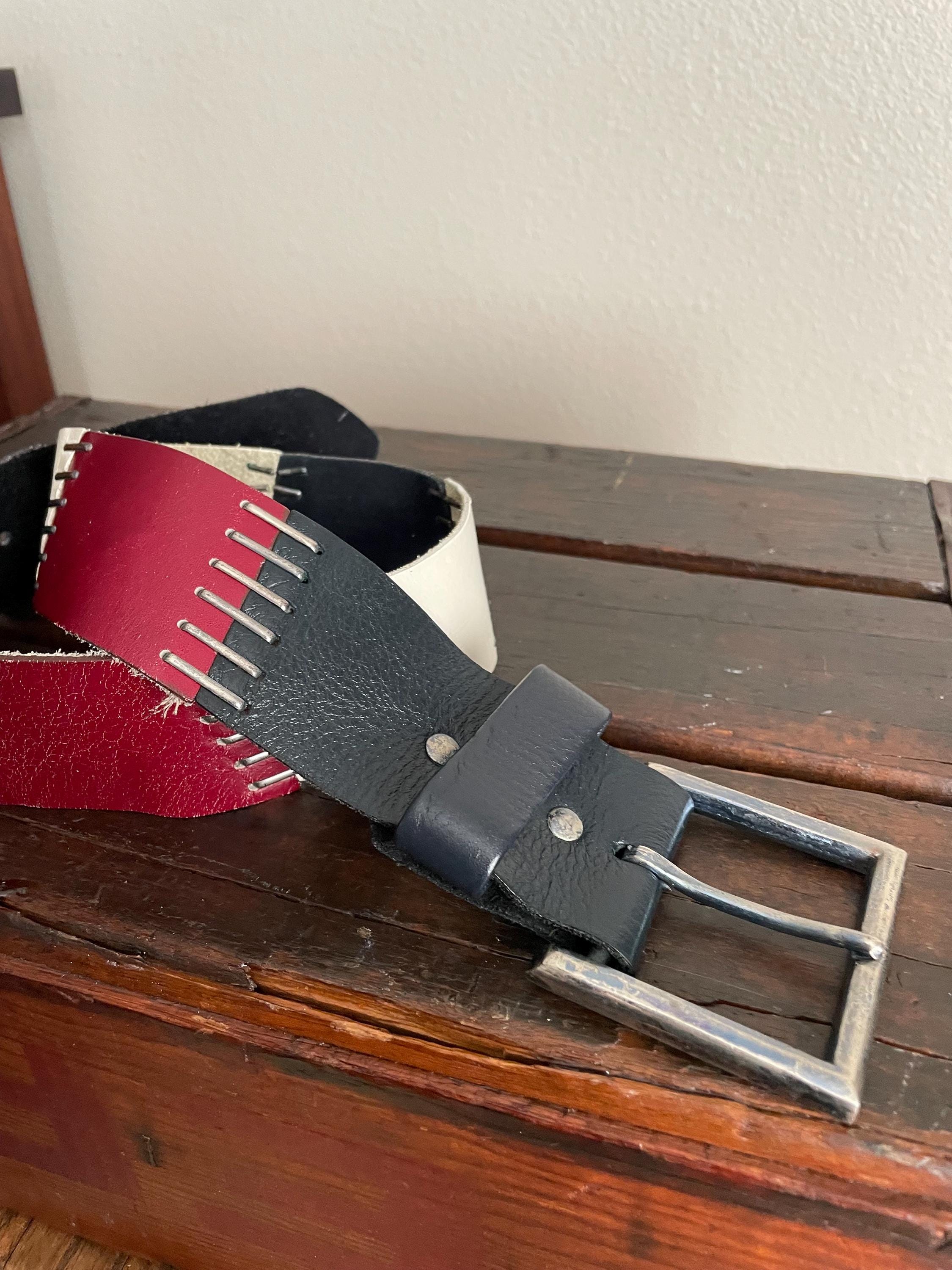Vintage 70s Vera Red White Blue Leather Belt / Unique Staple 