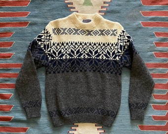 vintage 80s pendleton snowflake fair isle blue gray ivory wool sweater -- men's small/ medium