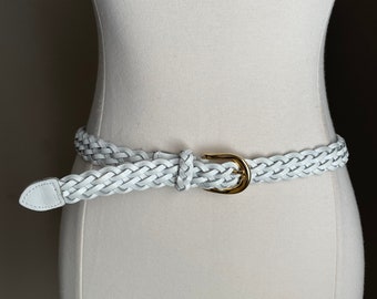 vintage 90s white skinny braided belt- ladies medium braided belt -30/32/34