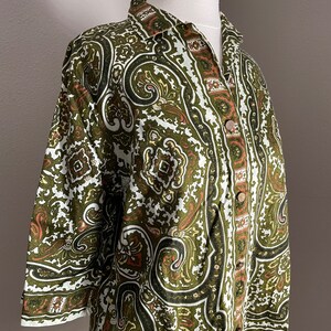 mod mod blouse / vintage paisley olive green 60s mid century modern geometric atomic blouse women's medium image 4