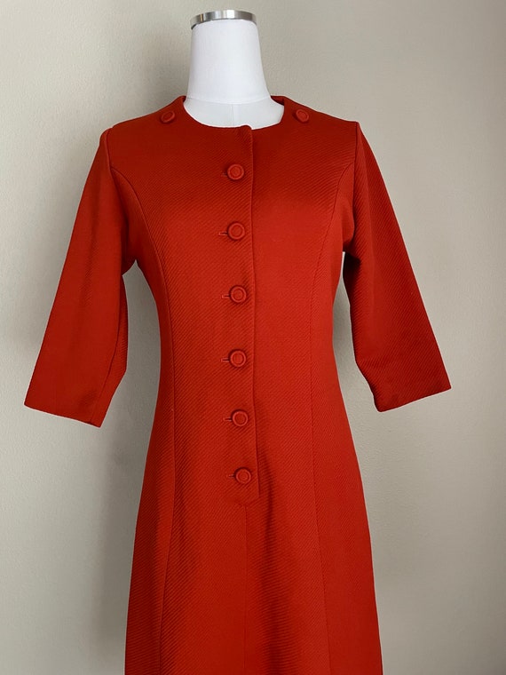 vintage 60s 70s dark burnt orange 3/4 sleeve dres… - image 3