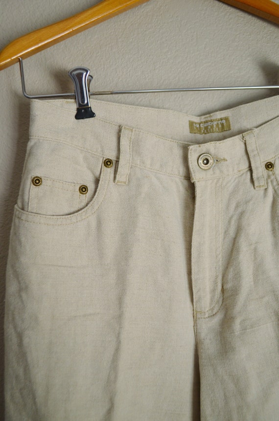 Linen trousers / women’s medium rise tan line pan… - image 4
