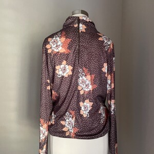 vintage 70s floral patterned cowl neck polyester blouse women's medium image 3