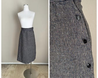 Vintage 80s Wool Blend Academia A-Line Side Button Skirt - 26