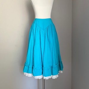 Vintage 80s Turquoise Blue Yoked Prairie Western Full Skirt - xsmall- 23/24