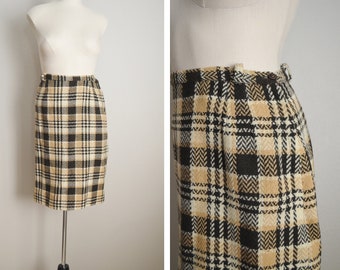 vintage 40s 50s plaid wool blend 50s side zip midi skirt - xsmall wool blend skirt / size 0-2 / 25/26 kirt