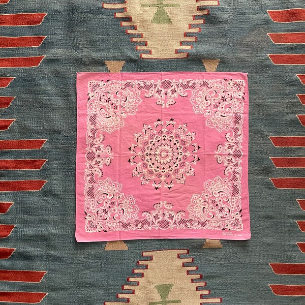 vintage 70s Fast Color pastel bright pink paisley bandana hankie - RN 13960 pink bandana