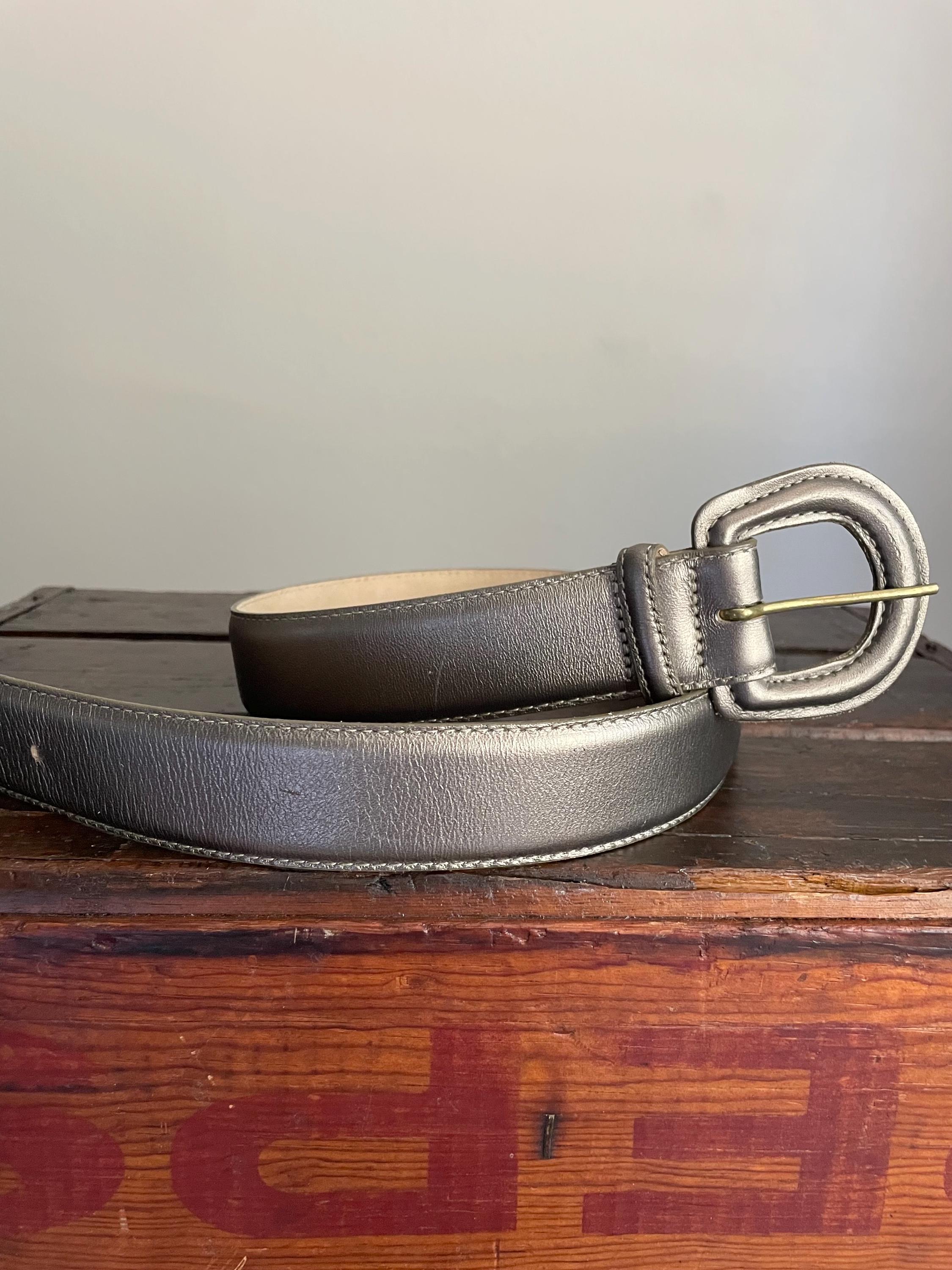 Vintage 90s Bronze Silver Leather Belt - 28 - Etsy