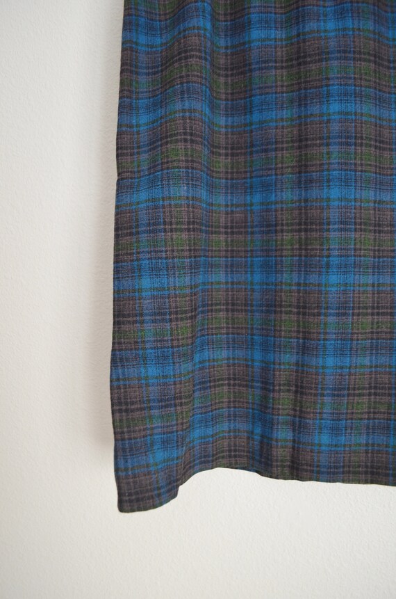 vintage 80s blue green plaid pencil high waisted … - image 4