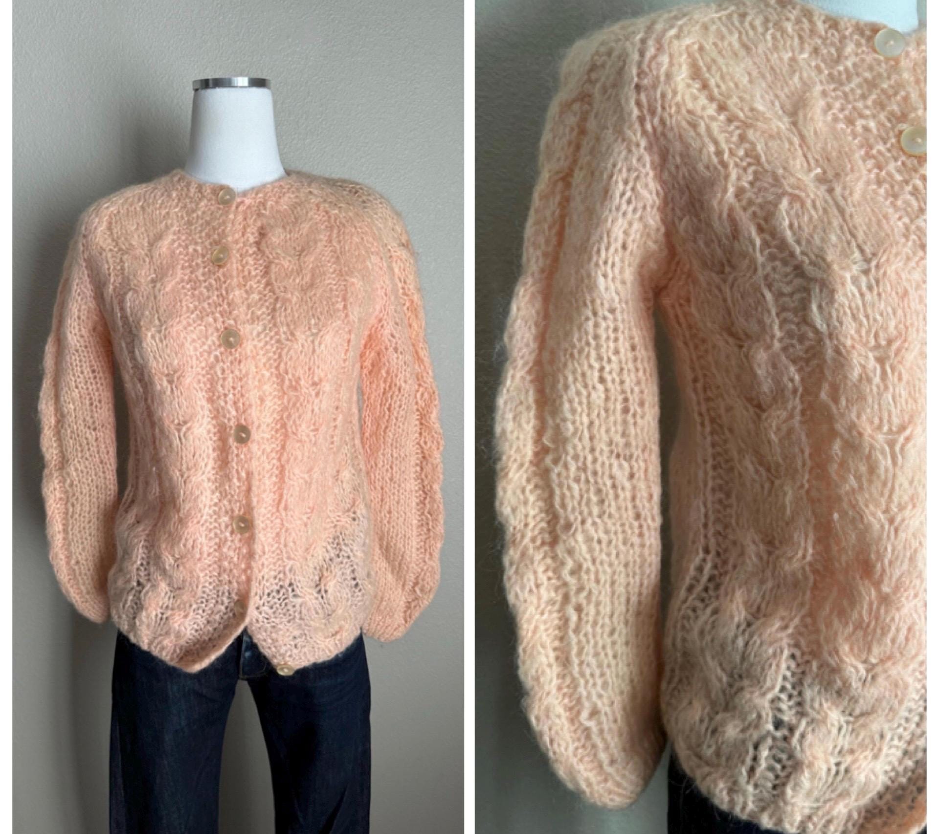 Vintage 60s Mohair Peach Cardigan Sweater - Women's Small - Etsy