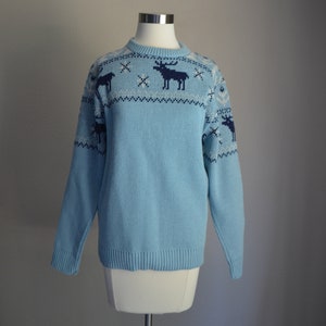 vintage 60s acrílico azul blanco justo esquí nieve isla suéter mediano para hombres / grande para mujeres imagen 7