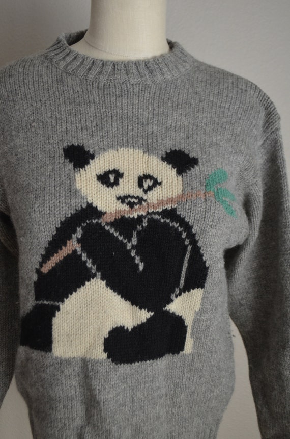 vintage 80s gray wool panda novelty sweater - wom… - image 3