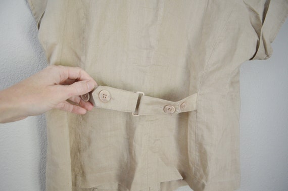 vintage 80s tan linen short sleeve safari  blouse… - image 6