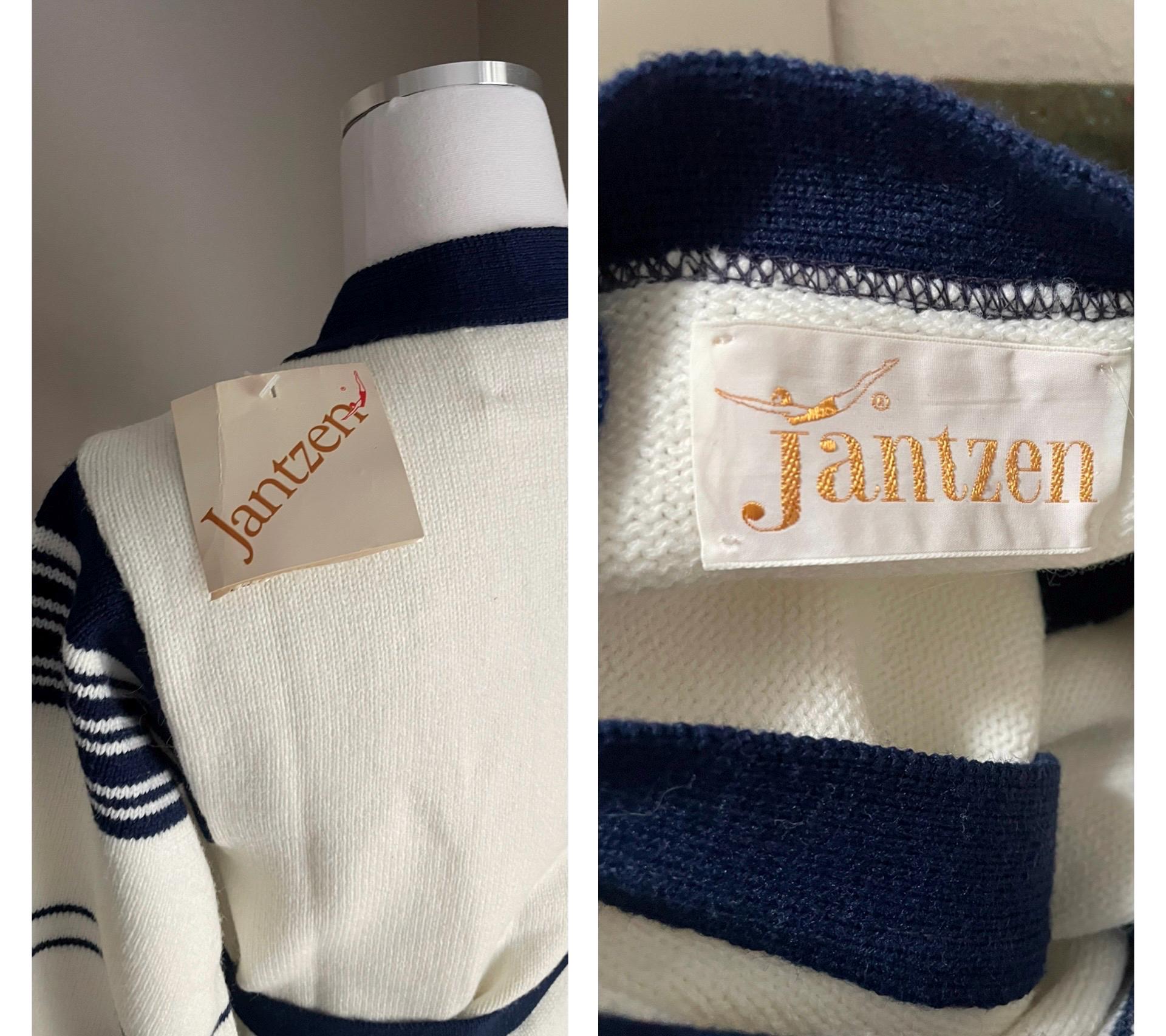 Vintage 70s Jantzen Cardigan Blue White Wrap Sweater - Women's