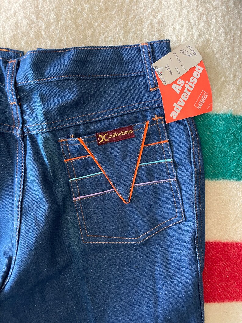 vintage 70s 80s Montgomery Ward high-waisted jeans Pocket Design Groovy Jeans 27x32-26/27 deadstock jeans image 7