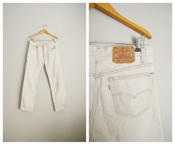 beige painter offwhite distressed 501 Levi's jeans