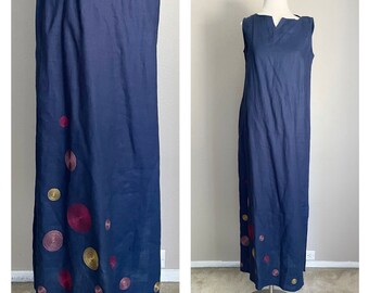 vintage 90s sleeveless blue linen maxi dress - small