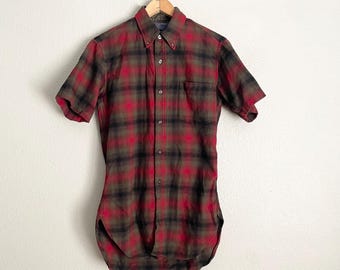 Vintage Pendleton Wool Plaid Shirt: 1950s Mid Century Short Sleeve -xsmall
