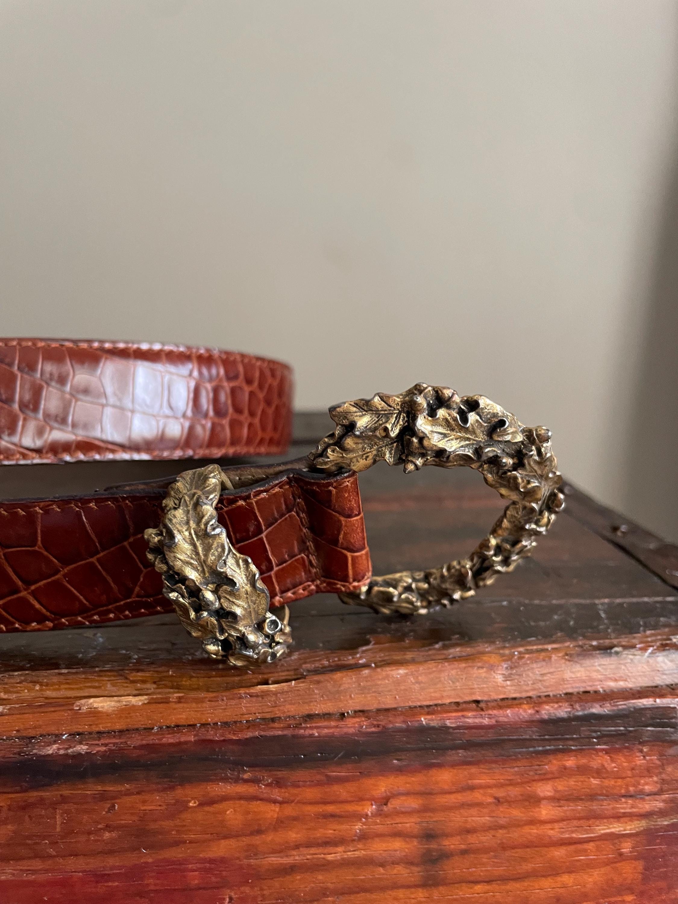 Vintage Talbots Belt Women\'s Small Brown Leather Croc skin embossed Gold buckle Talbots Leather Belt Croc Embossed Skinny | Mercari main image 3