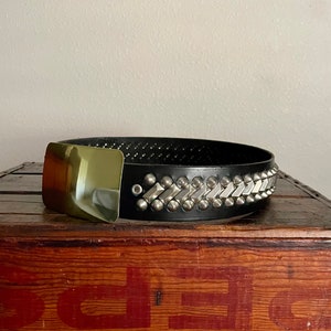 vintage 80s punk goth german sterling buckle true studded all leather riveted black belt - 30/32