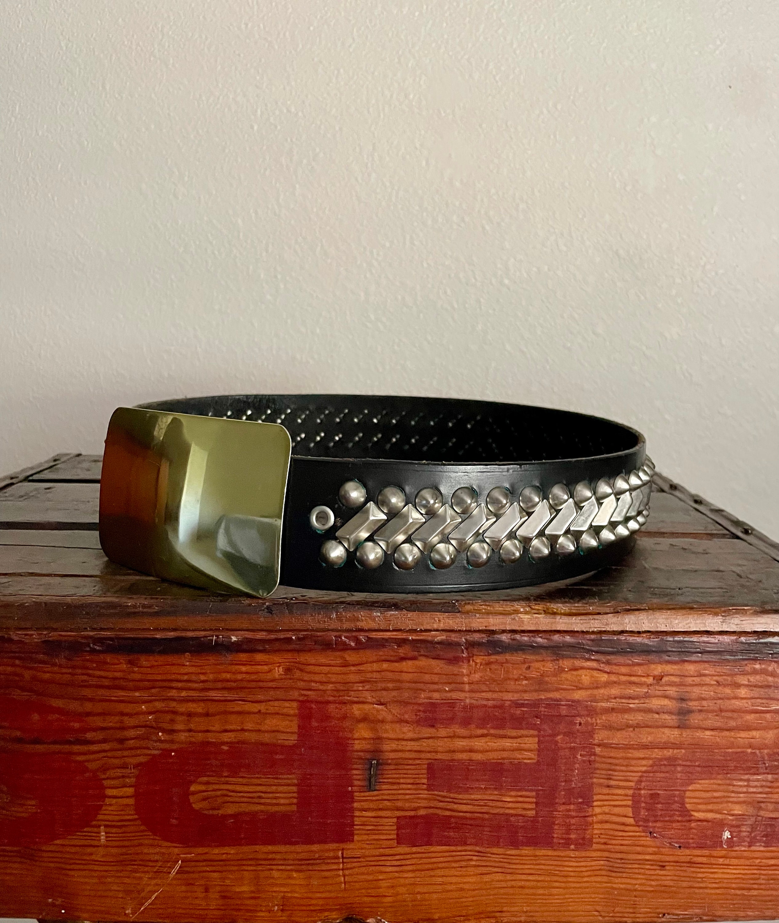 Vintage Leather Studded Belt - Etsy