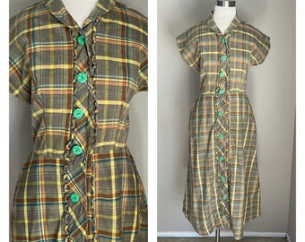 1930s plaid day dress - small- wounded bird