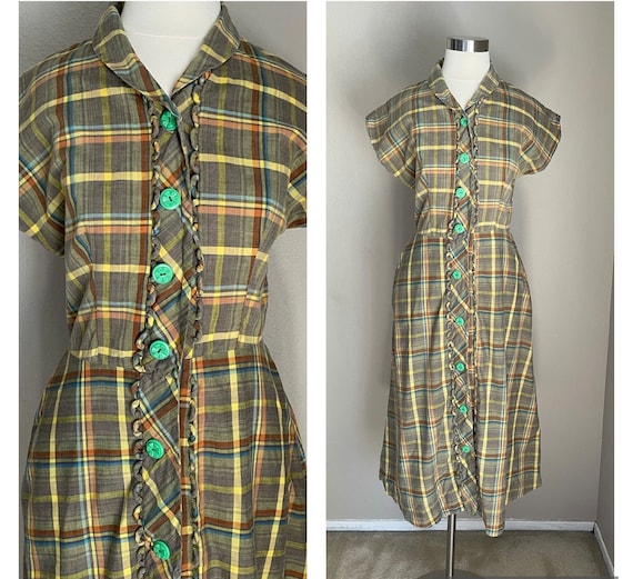 1930s plaid day dress - small- wounded bird - image 1