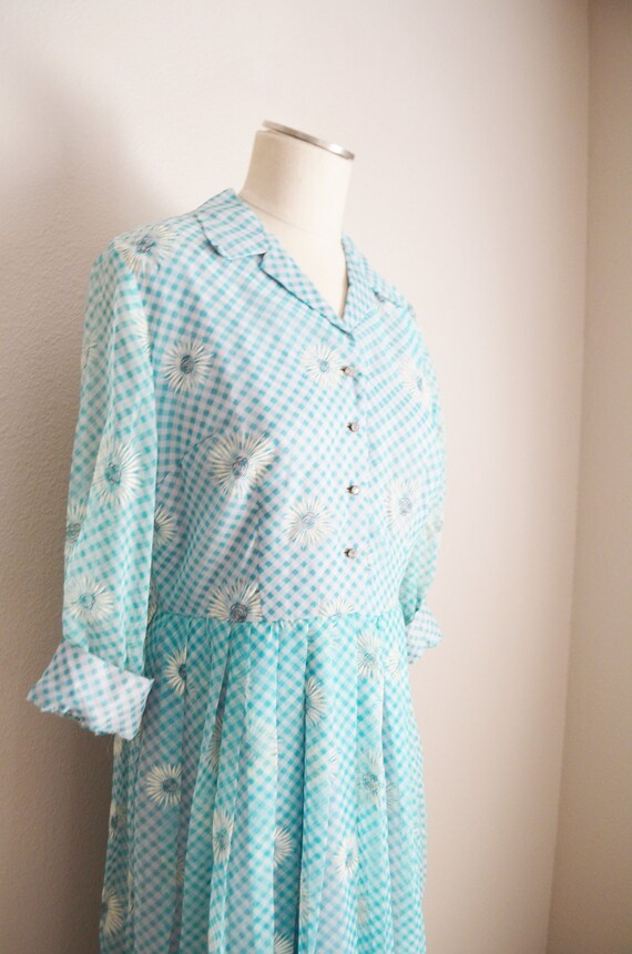 40s dress / vintage 1940s floral turquoise blue d… - image 4