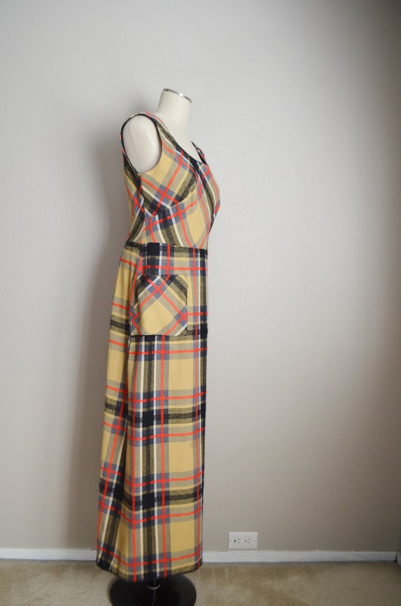 plaid maxi dress / vintage 70s plaid maxi sleevel… - image 5