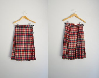 vintage 70s 80s plaid wool scottish tartan style wool skirt - 24 - xsmall