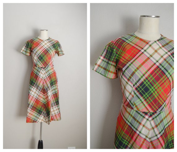 1940s plaid dress - small / medium
