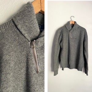 vintage 80s polo ralph lauren shawl neck gray lambswool sweater medium/large image 1