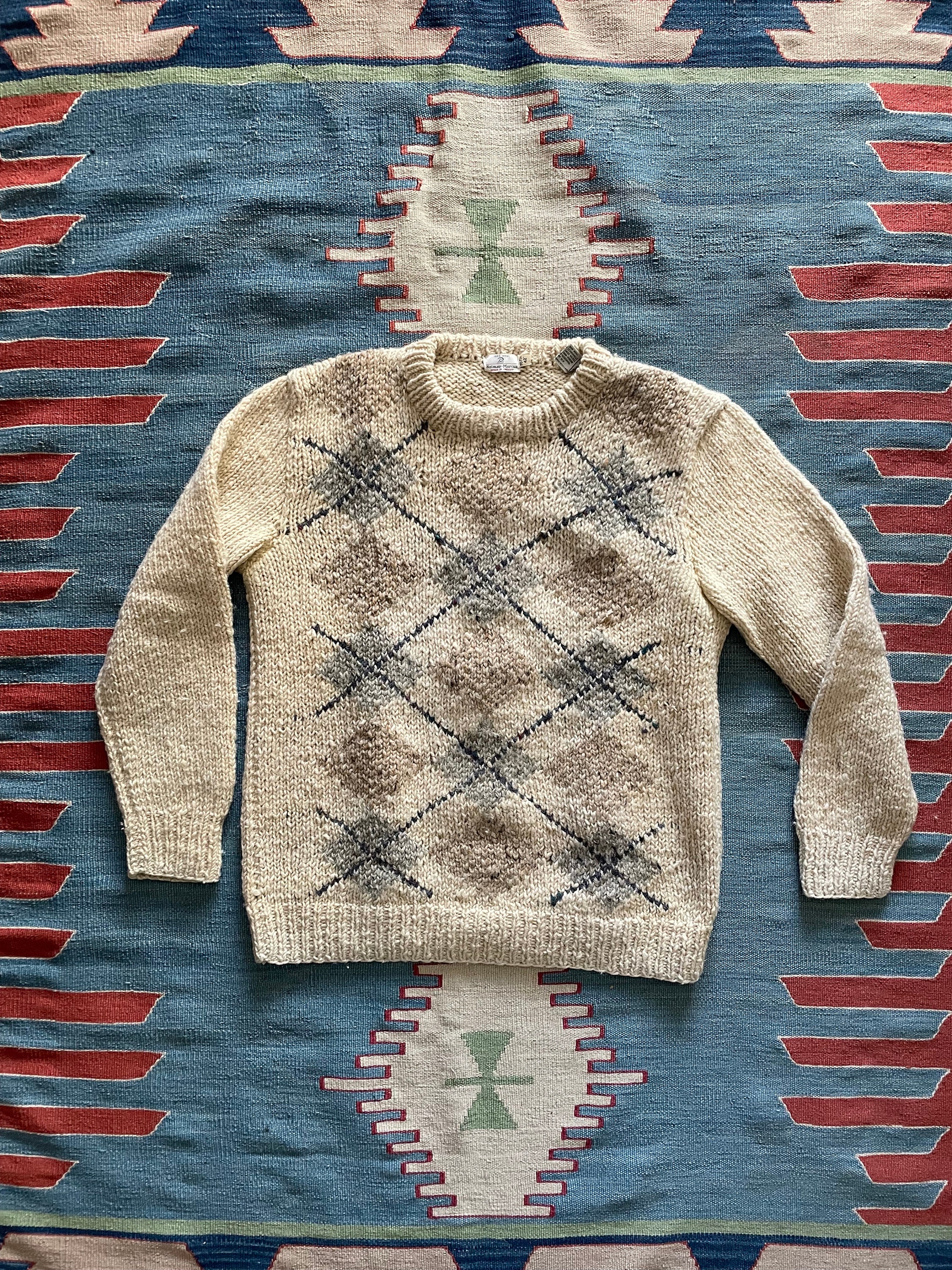 Vintage 80s Wool Neiman Marcus Argyle Warm Winter Ireland Made 