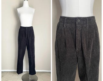 vintage 90s Heather Black Wide Wale Eddie Bauer Thick Corduroy Trousers - women's 26