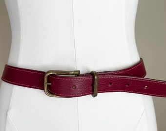 Vintage 80s red burgundy forenza leather belt- size 29/30/31/32- medium