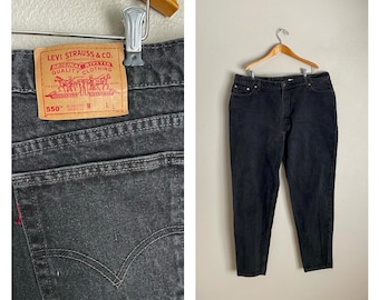 vintage 80s Levi's 550 high waisted relaxed fit tapered-leg black denim mom jeans usa made  -- women's 40 - 40x31 - 39/40 women's jeans