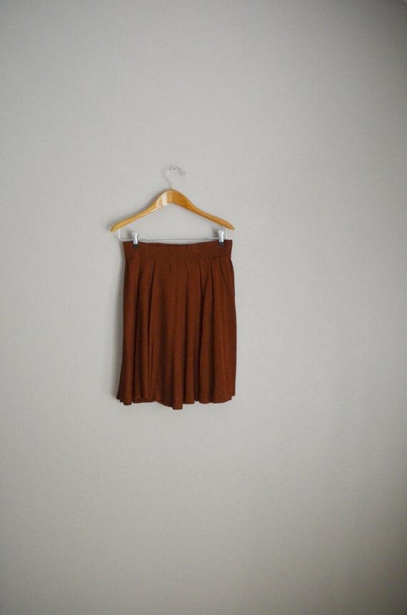 vintage 80s mini flouncy brown summer knit skirt … - image 5