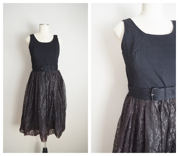 vintage60s velvet and lace tulle cocktail dress -… - image 1