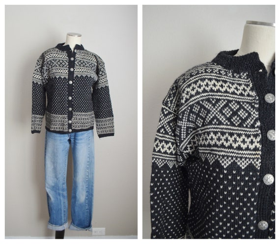 norwegian fair isle wool cardigan - med