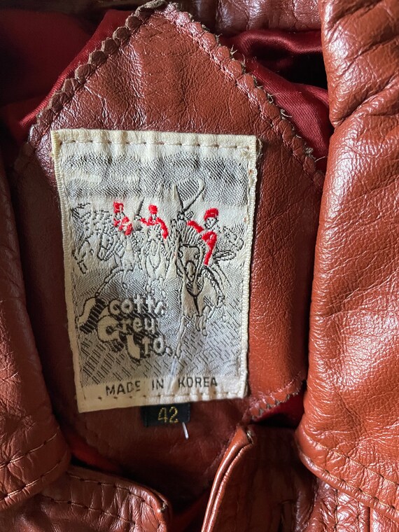 Vintage 70s Burnt Orange Brown Leather jacket -me… - image 9