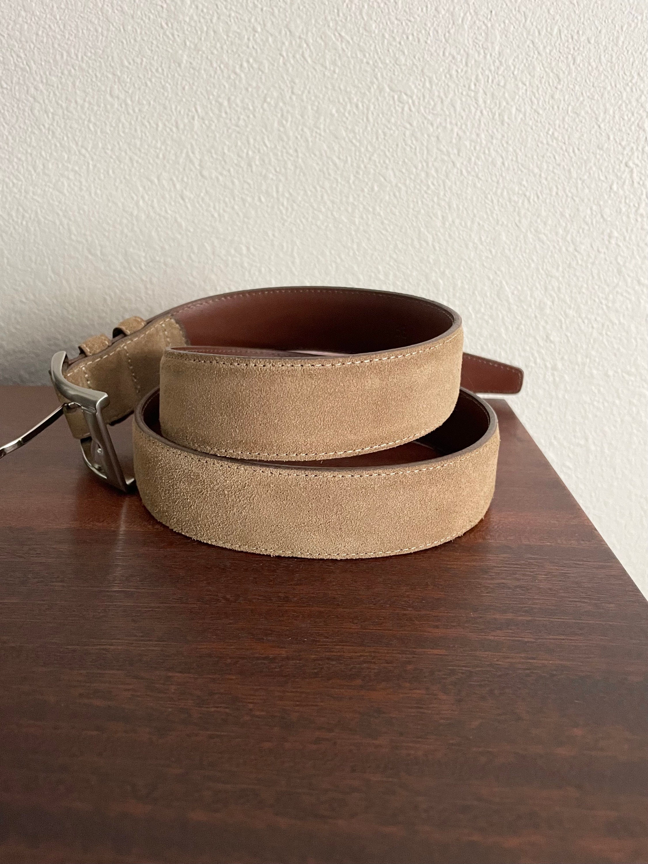 vintage 80s 90s men's tan suede belt - Saks fifth avenue belt- size 38 - unisex