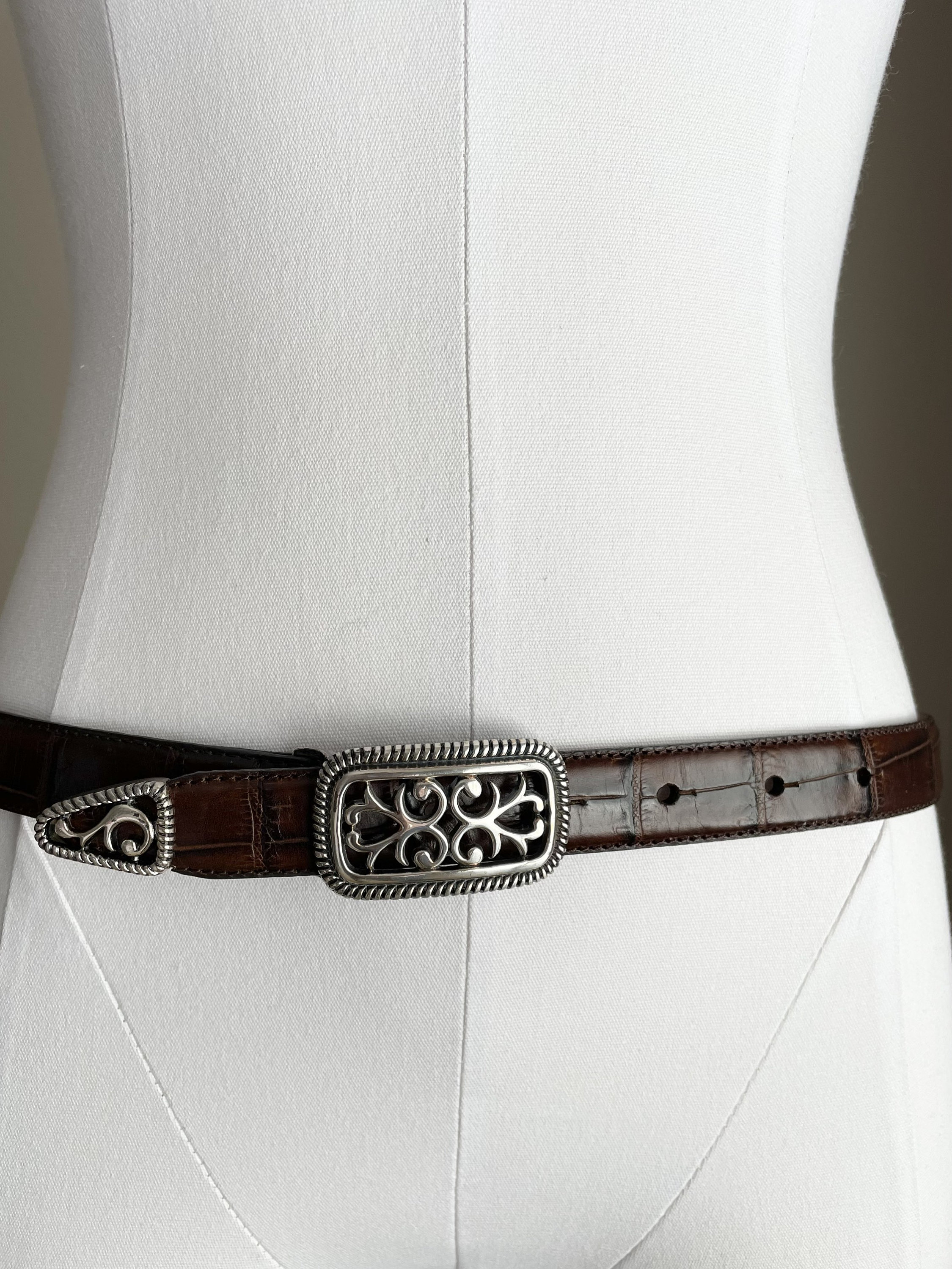 Vintage 90s Brown Leather Belt / Medium Brown Crocodile Calf - Etsy
