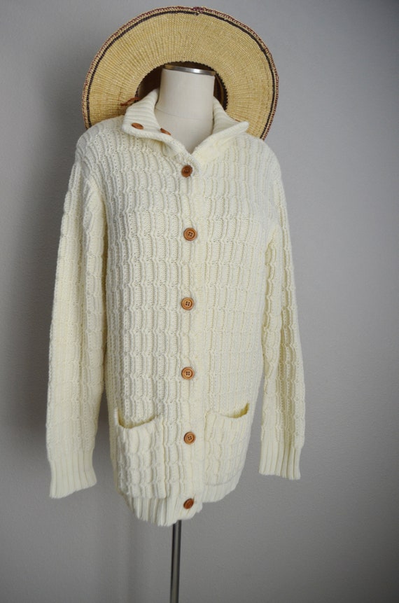 vintage 70s ivory cardigan / grandma cardigan / i… - image 3