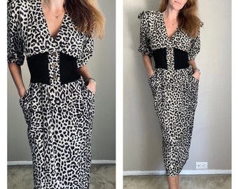 vintage 80s does 40s black cheetah animal print wiggle - small