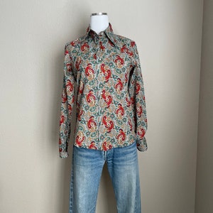 vintage 70s Lee Paisley Western Style Peal Snap Polyester button Down Blouse women's small image 2