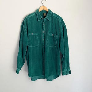 men’s corduroy shirt | Vintage 90s Heavy-duty forest green wide wale corduroy shirt - men&#39;s large/ xlarge