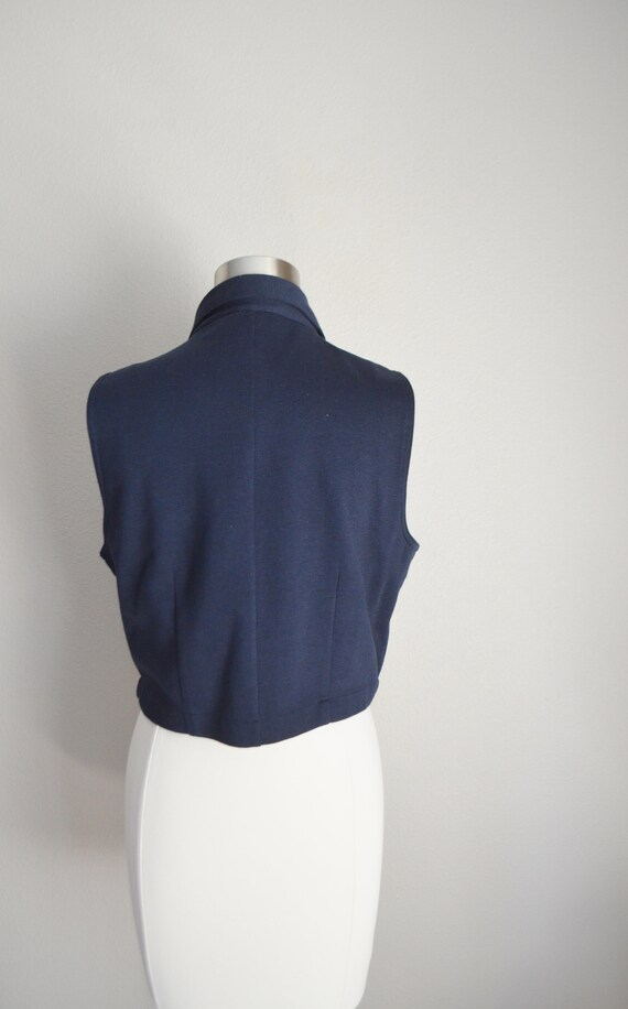 knit navy blue gold button vintage vest - medium … - image 8